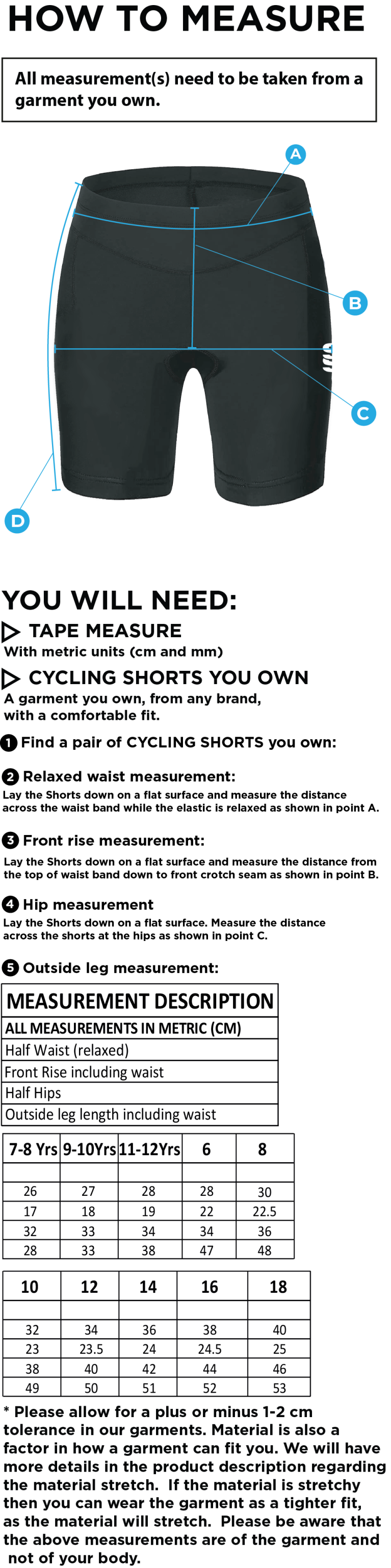 University of Manchester - Dual Cycling Shorts - Women's Fit - Size Guide