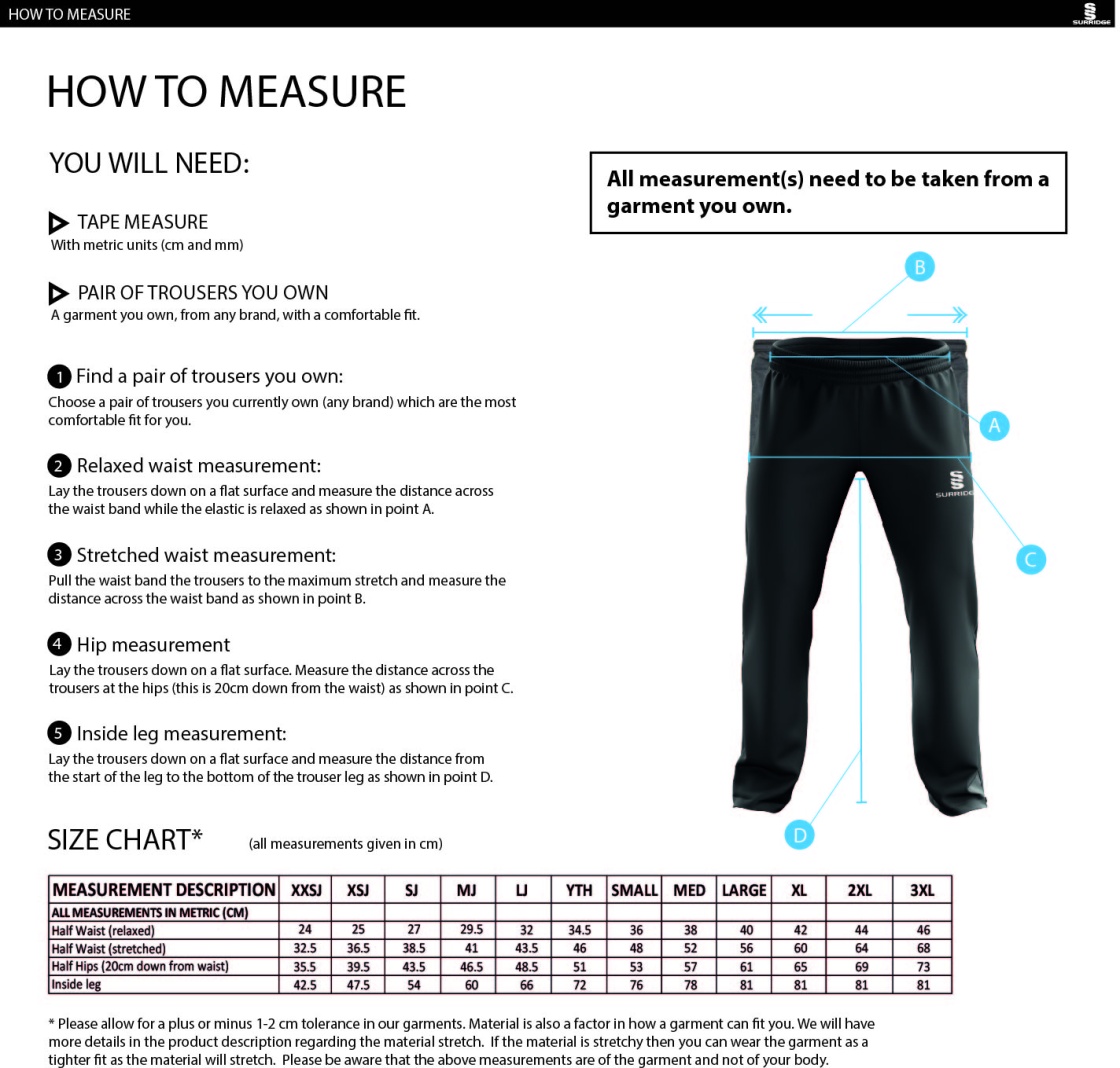 University of Manchester - Men's Hockey - Dual Poplin Track Pant : Black - Size Guide