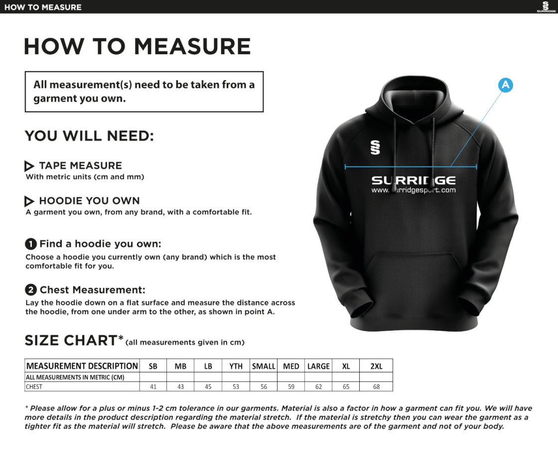 Manchester Rugby Medics - Blade Hoody - Unisex Fit - Size Guide