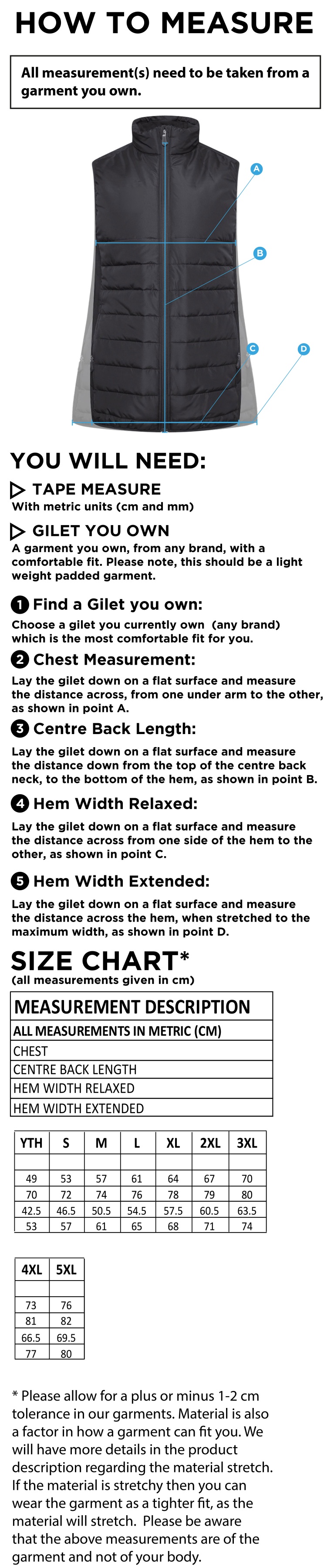 University of Manchester - Active Gilet - Unisex Fit - Size Guide