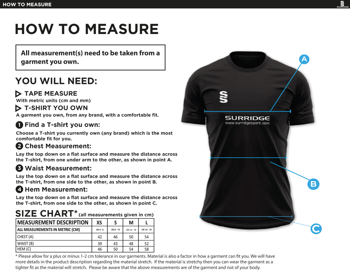 Manchester Rugby Medics - Impact T-Shirt - Women's Fit - Size Guide