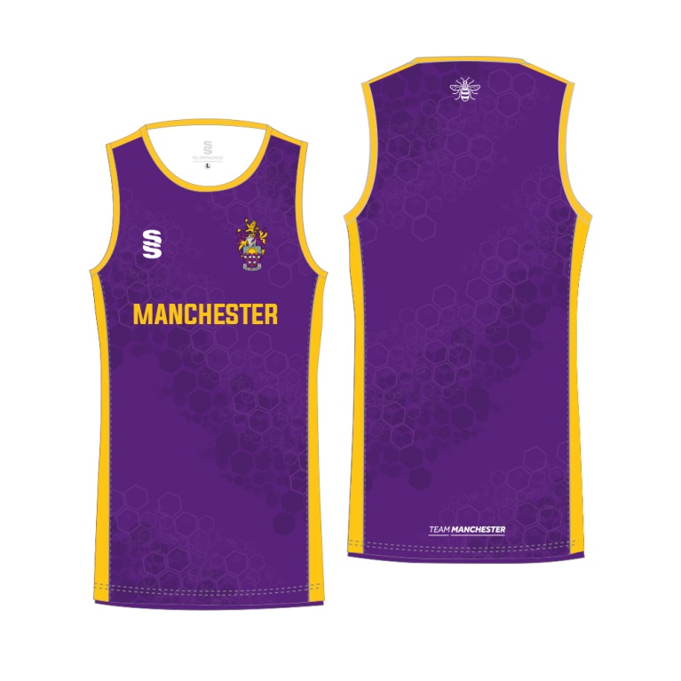 UNIVERSITY OF MANCHESTER ATHLETICS VEST – HOME –  PURPLE – MEN’S