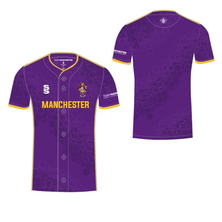 UNIVERSITY OF MANCHESTER BASEBALL SHIRT – HOME – PURPLE