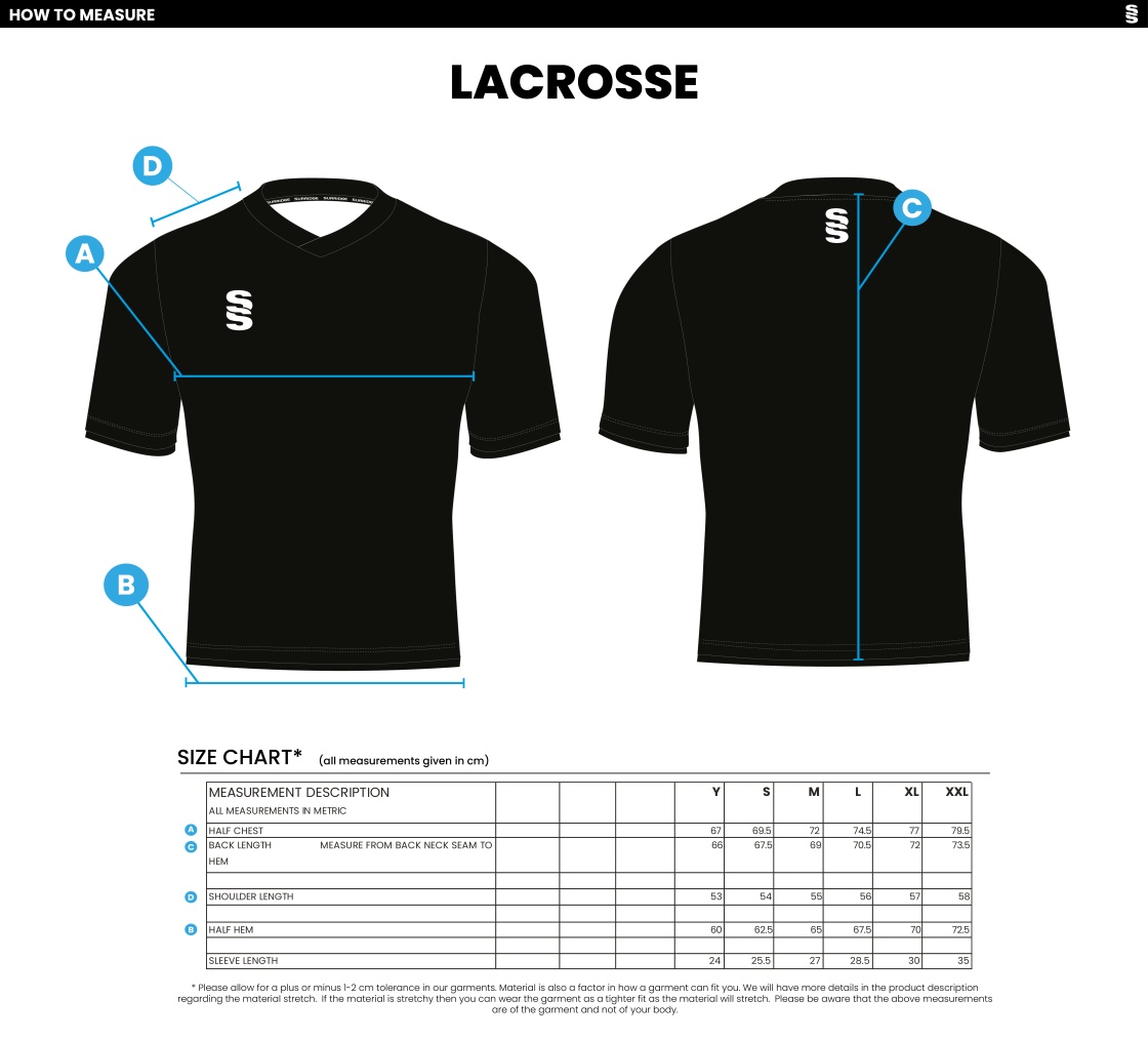 UNIVERSITY OF MANCHESTER LACROSSE SHIRT – AWAY - YELLOW – MEN’S - Size Guide