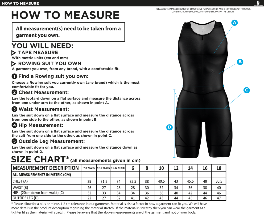 UNIVERSITY OF MANCHESTER ROWING SUIT – GREY – WOMEN’S - Size Guide