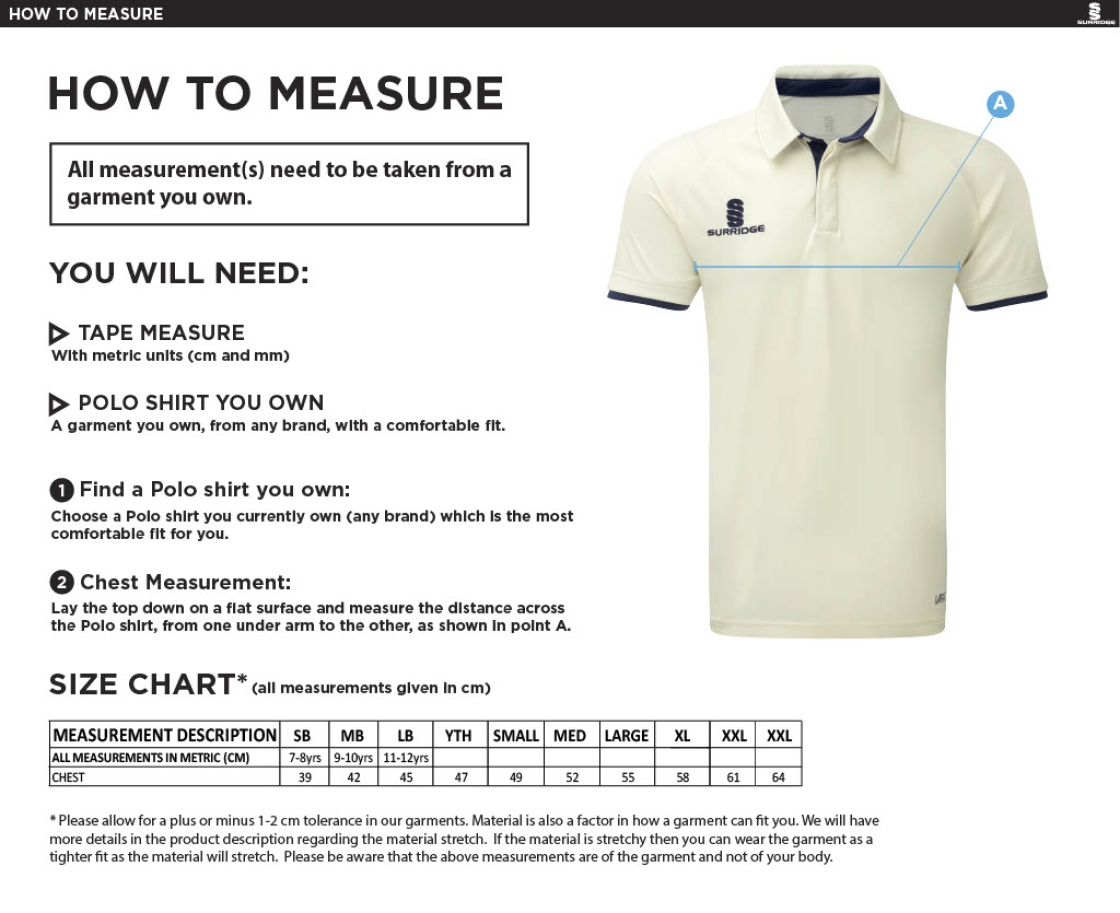 University of Manchester - Dual Cricket Shirt Short Sleeve - Men's Fit - Size Guide