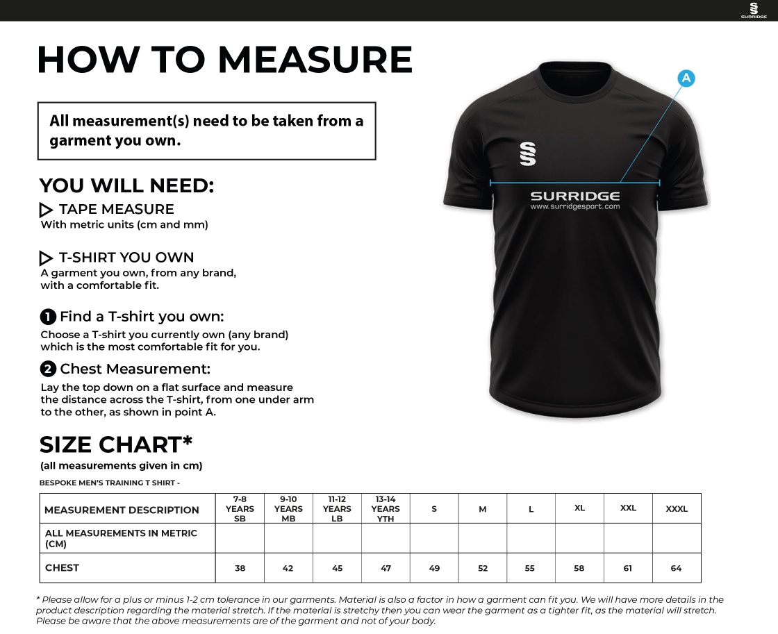 University of Manchester - T-Shirt - Men's - Size Guide