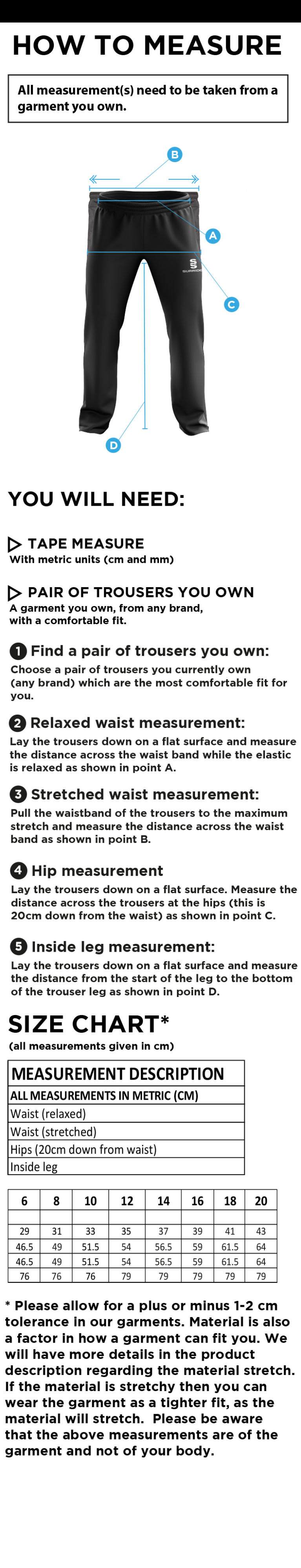 University of Manchester - Dual Poplin Track Pant - Women's Fit - Size Guide