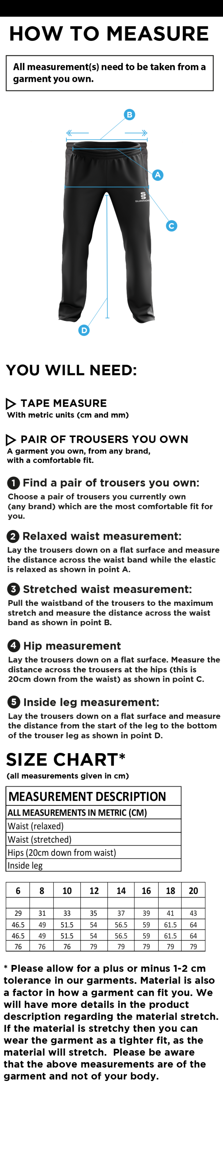 University of Manchester - Ripstop Track Pant - Women's - Size Guide