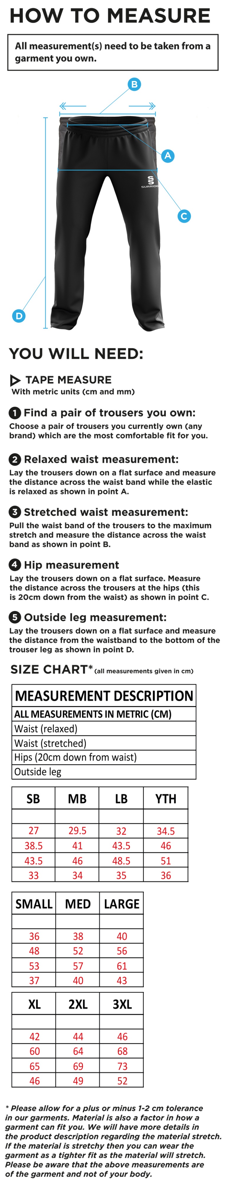 University of Manchester - Ripstop Track Pant - Men's - Size Guide