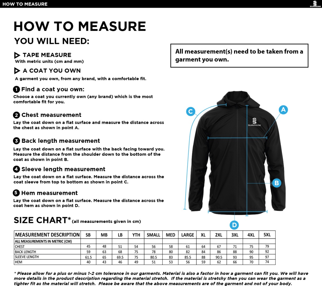 University of Manchester - Dual Full Zip Training Jacket - Unisex Fit - Size Guide