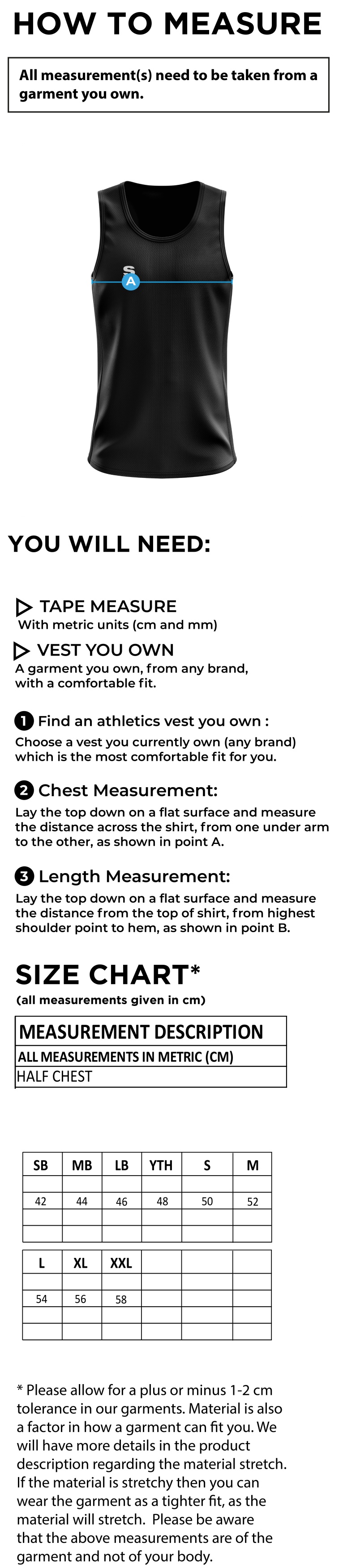 University of Manchester - Cricket - Vest - Men's - Size Guide