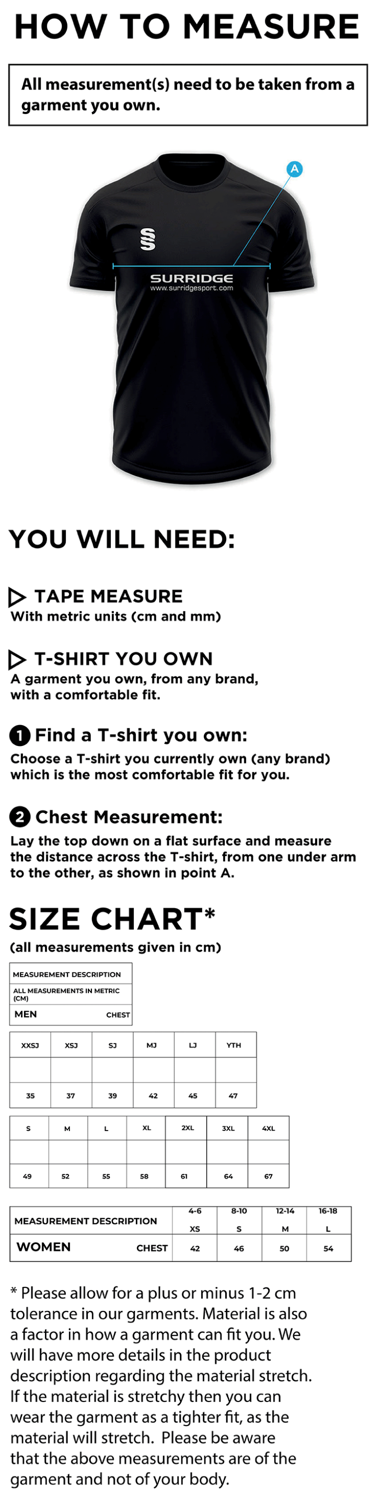 University of Manchester - Rowing Shirt - Men's Fit - Size Guide