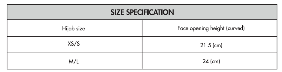 University of Manchester - Dual Sports Hijab - Size Guide