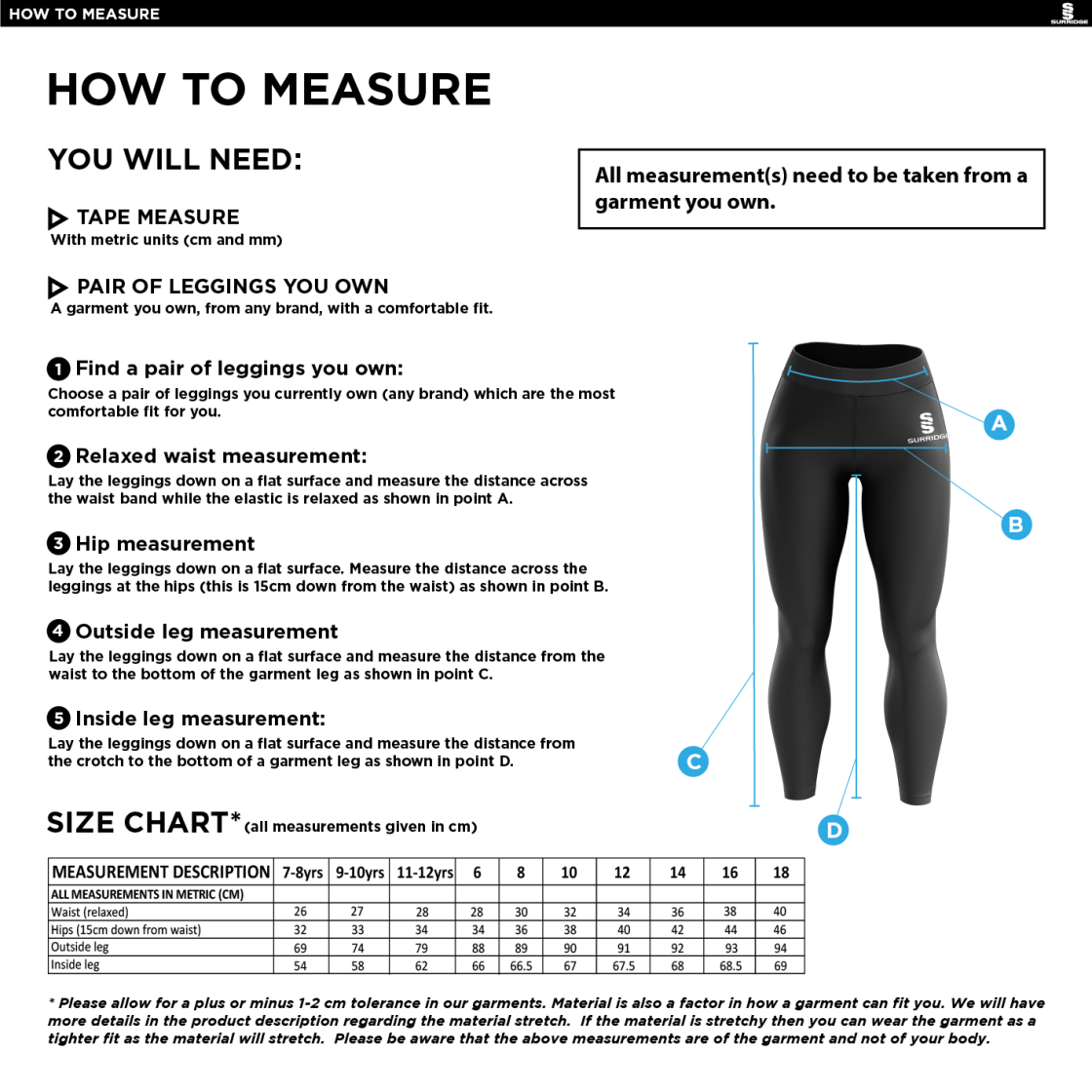 University of Manchester - Performance Full Length Leggings - Women's Fit - Size Guide