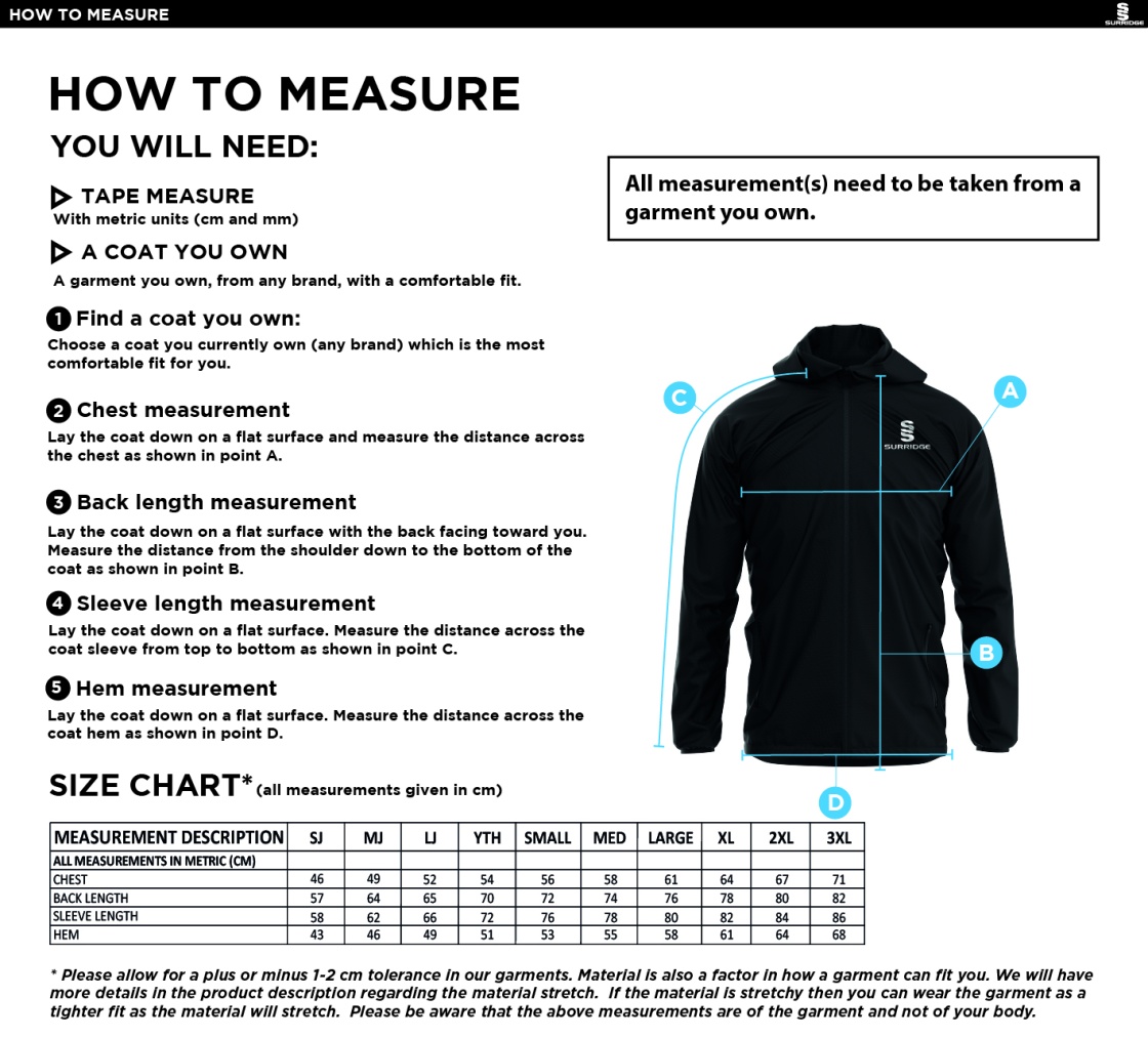 University of Manchester - Dual Elite 1/4 Zip Hoody / Rain Jacket - Unisex Fit - Size Guide