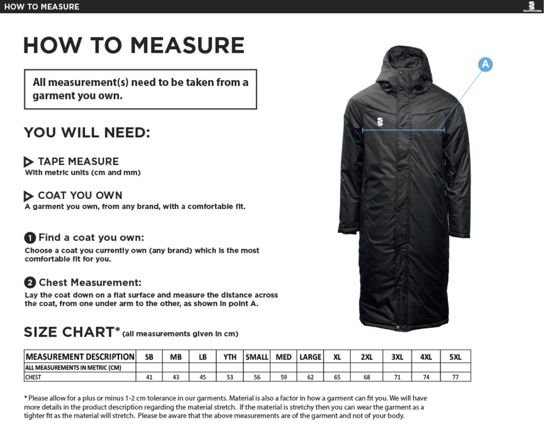 University of Manchester - Full Length Sub Coat - Unisex - Size Guide