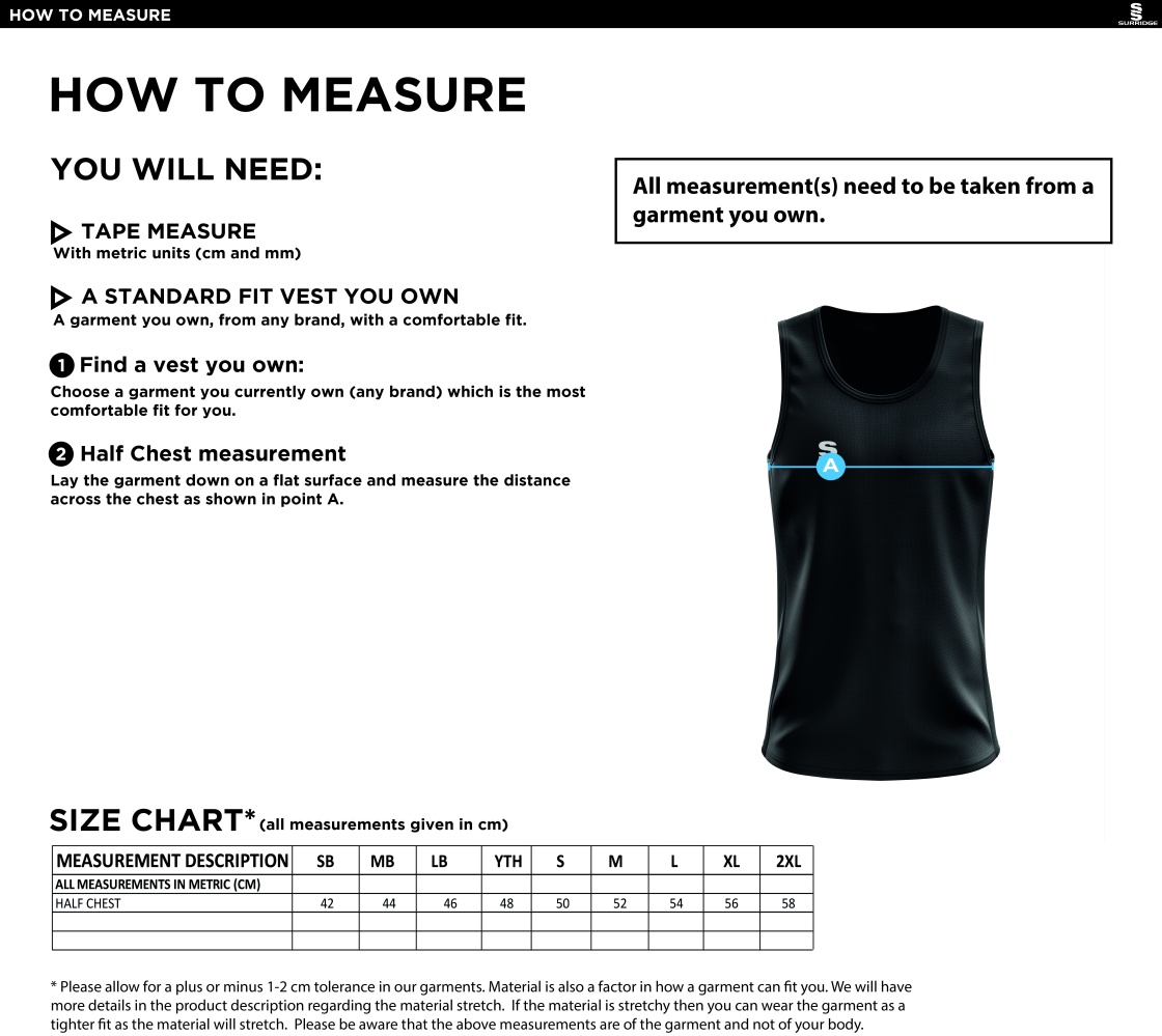 University of Manchester - Cricket - Vest - Men's - Size Guide