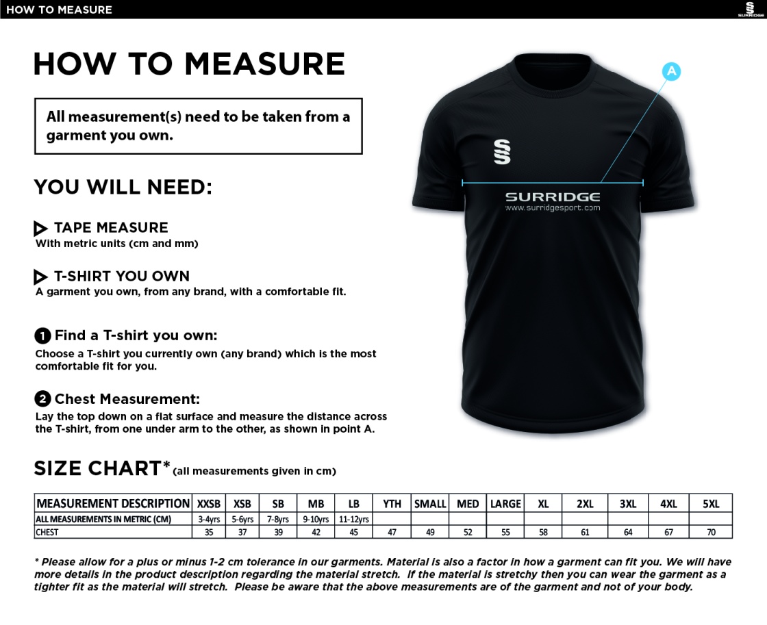 Manchester Rugby Medics - Blade Training Shirt - Unisex Fit - Size Guide