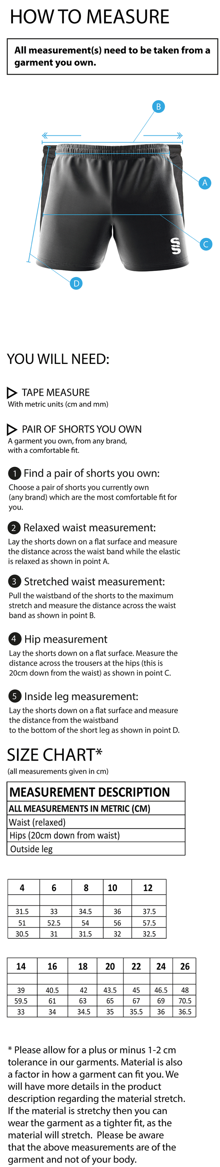 University of Manchester - Match Short - Women's Fit - Size Guide