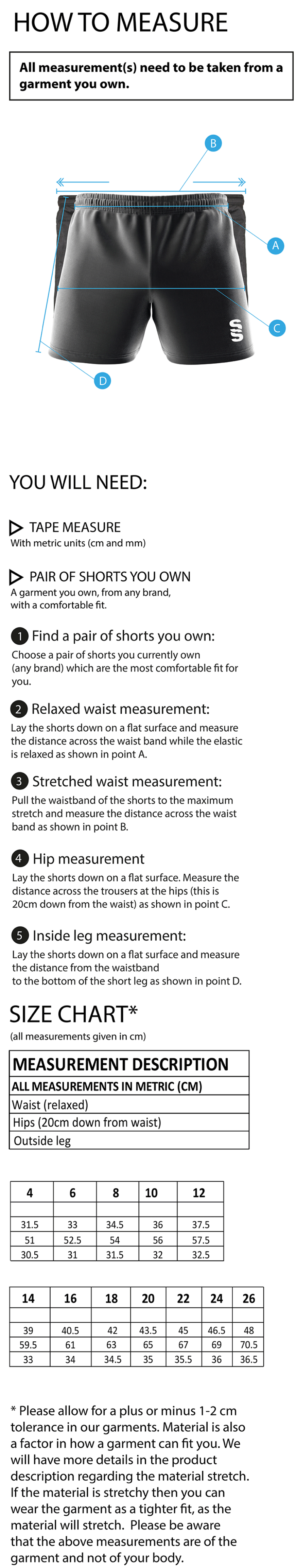 University of Manchester - Match Short - Women's - Size Guide