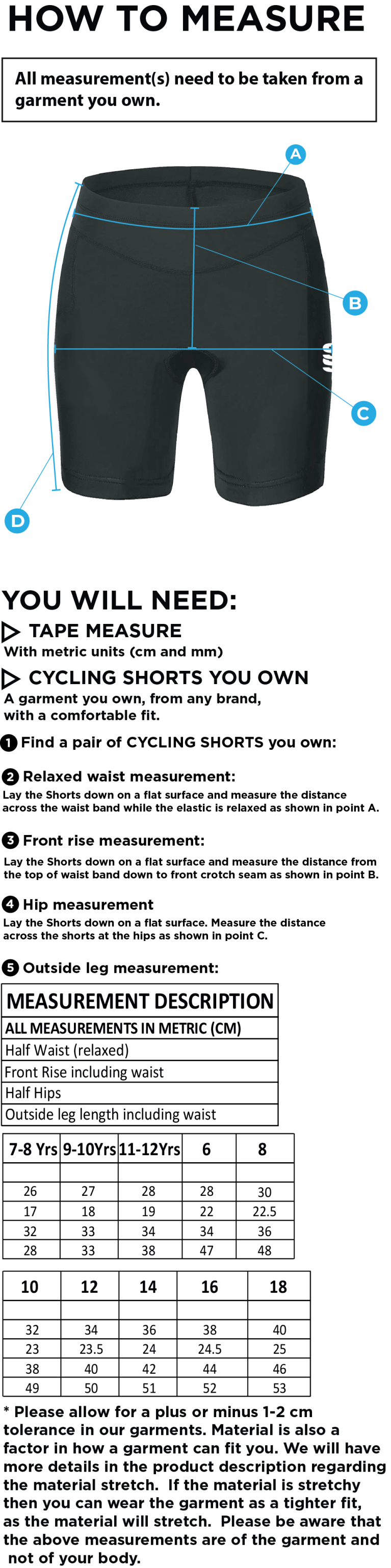 University of Manchester - Dual Cycling Shorts - Women's Fit - Size Guide