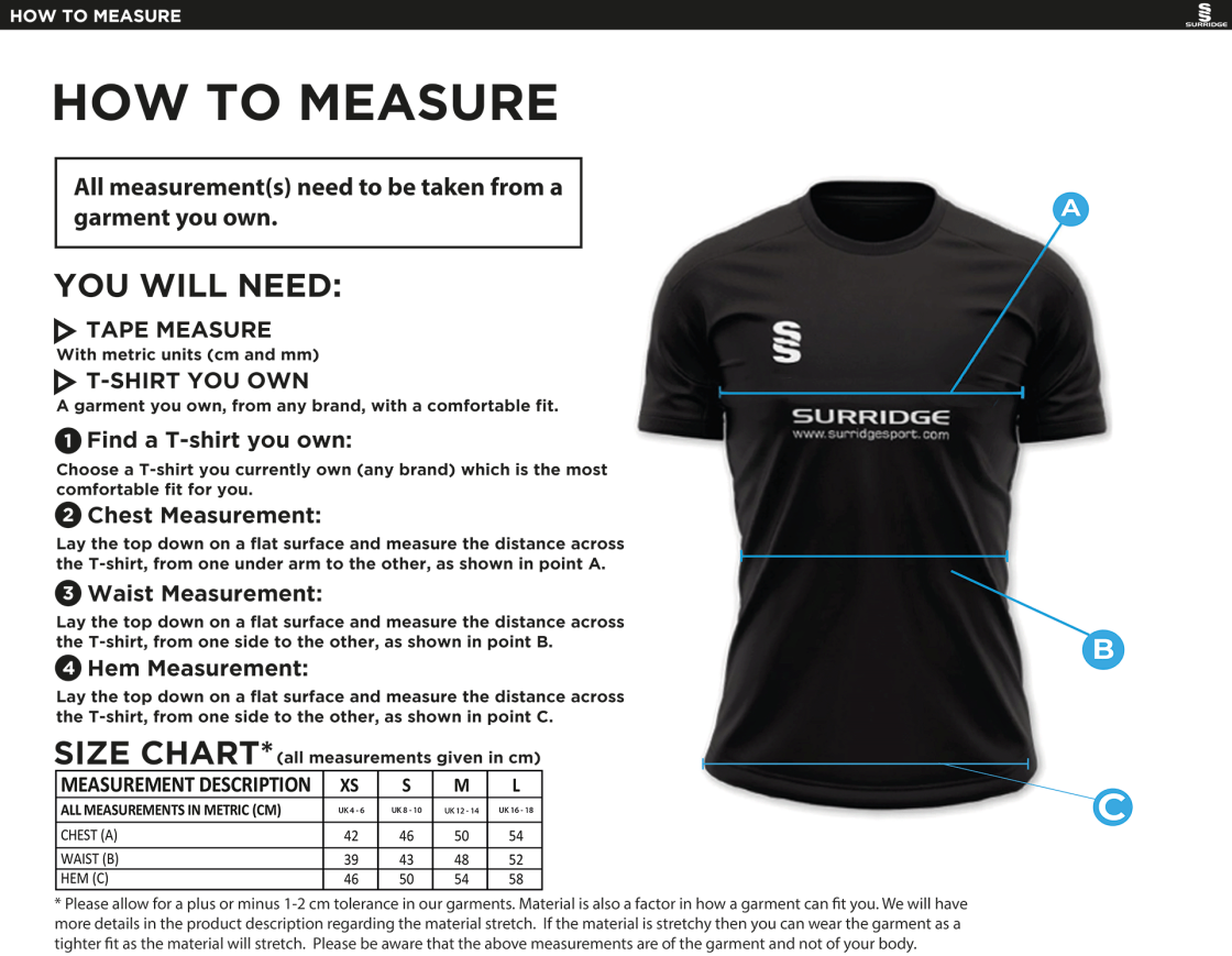 Manchester Rugby Medics - Dual Games Shirt - Women's Fit - Size Guide