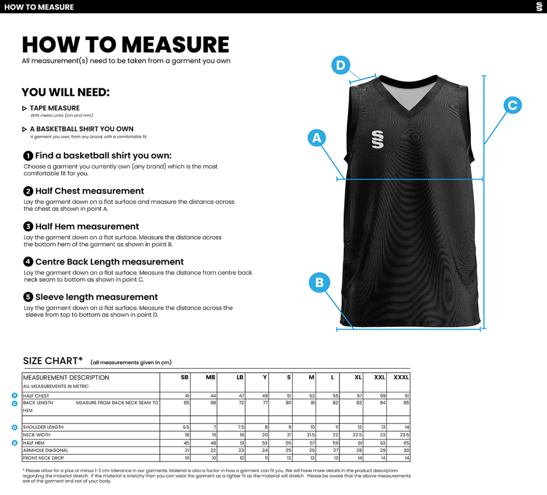 UNIVERSITY OF MANCHESTER BASKETBALL VEST – AWAY - YELLOW – MEN’S - Size Guide