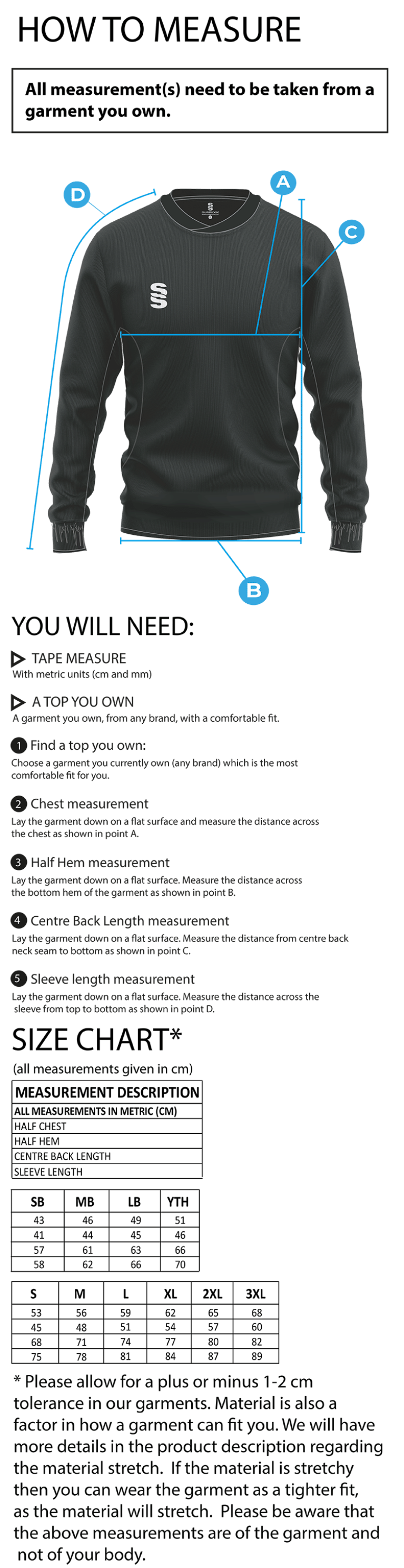 Manchester Rugby Medics - Run Out Top - Size Guide