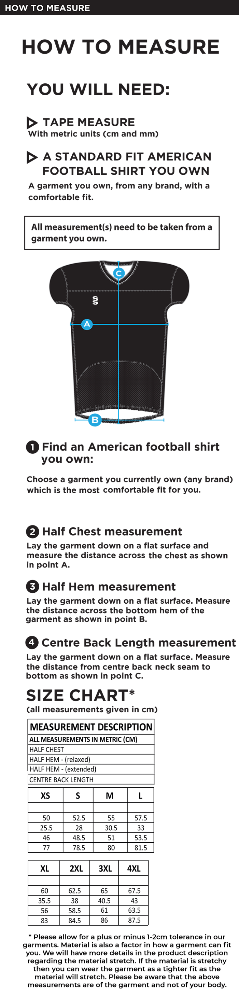 UNIVERSITY OF MANCHESTER AMERICAN FOOTBALL - AWAY SHIRT – YELLOW - Size Guide