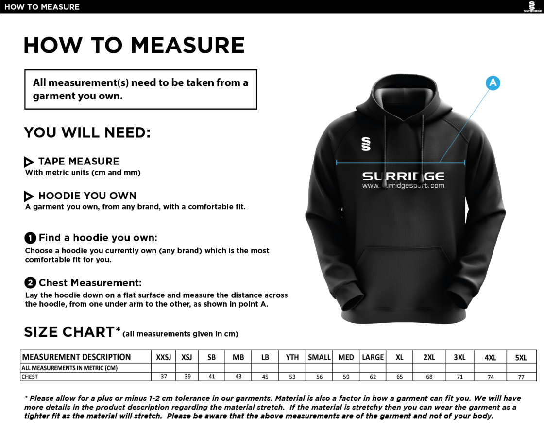 Manchester Rugby Medics - Fuse Hoody - Unisex Fit - Size Guide