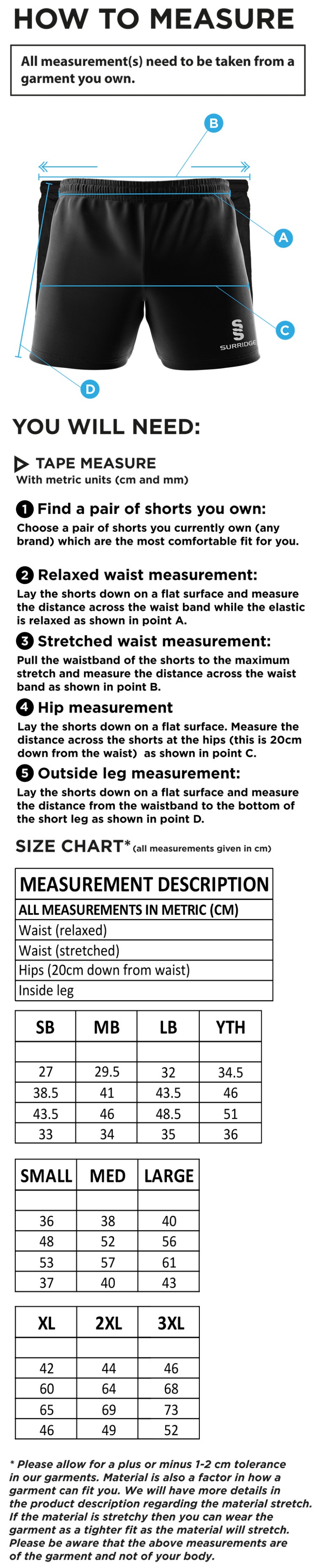 University of Manchester - Performance Gym Short - Unisex Fit - Size Guide