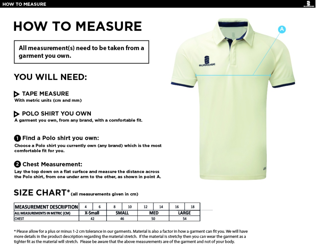 University of Manchester - Dual Cricket Shirt Short Sleeve - Women's Fit - Size Guide