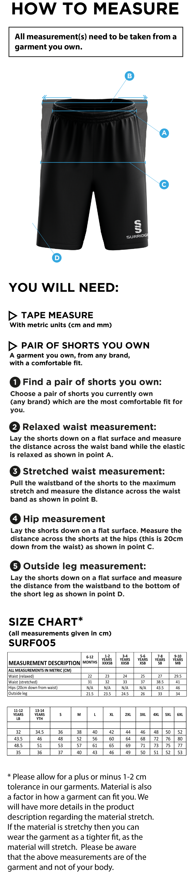 University of Manchester - Match Short - Men's - Size Guide