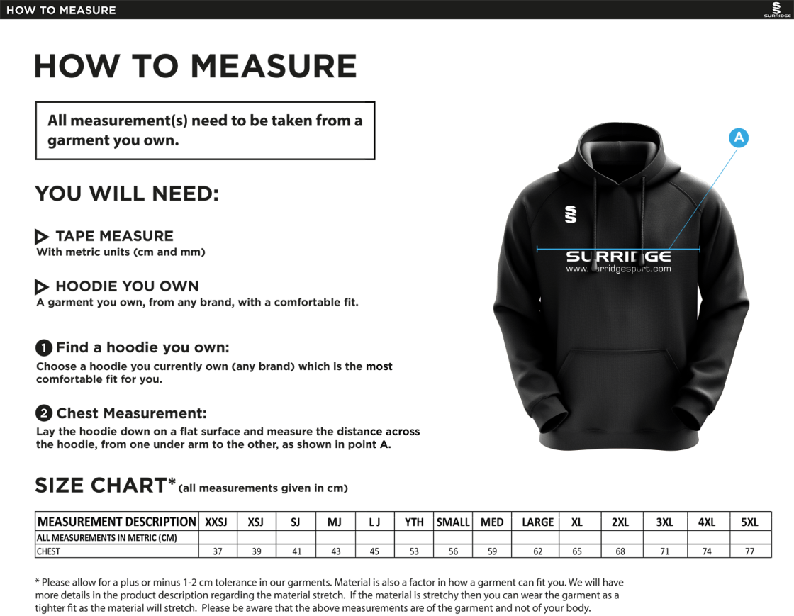 University of Manchester - Hoodie - Unisex - Size Guide