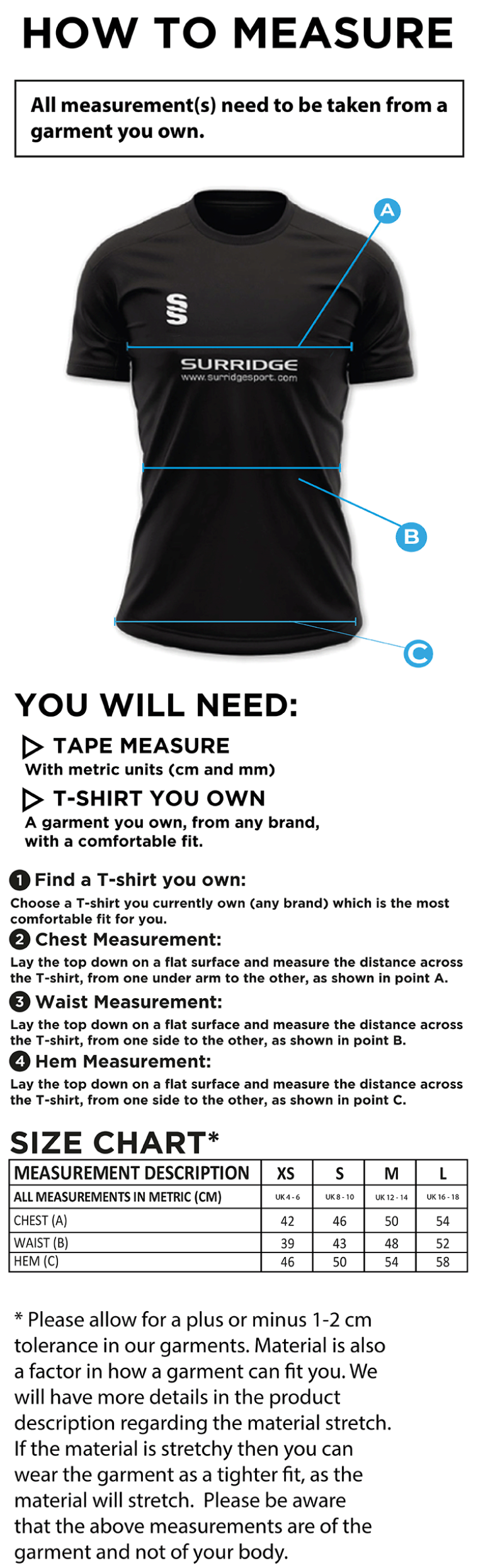 Manchester Rugby Medics - Dual Games Shirt - Women's Fit - Size Guide