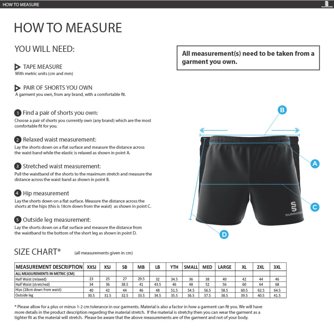 University of Manchester - Premier Rugby Short - Unisex - Size Guide