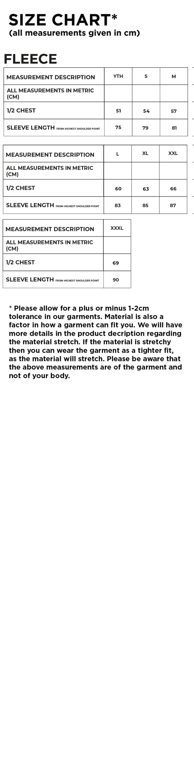 University of Manchester - Unisex - Fleece - Size Guide