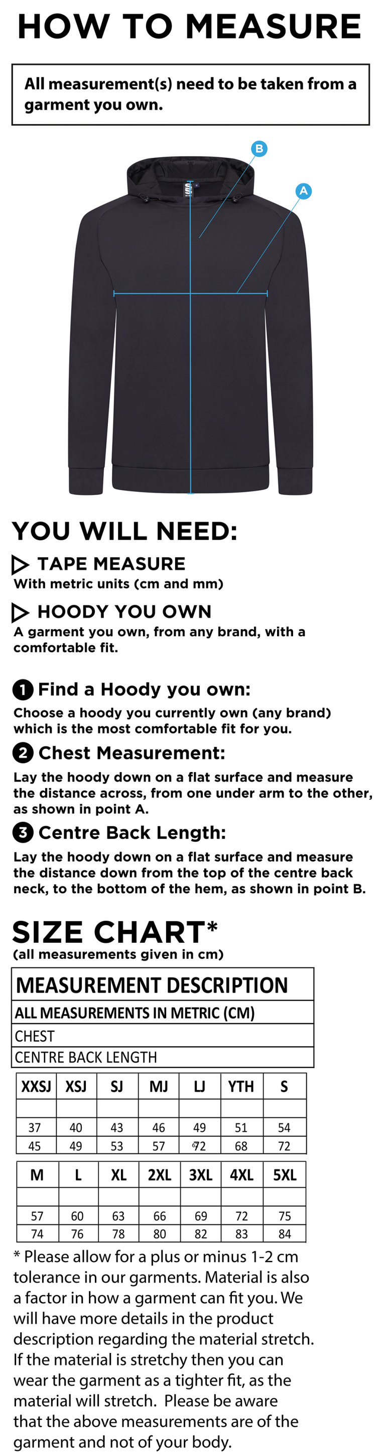 University of Manchester - Active Hoody - Unisex Fit - Size Guide