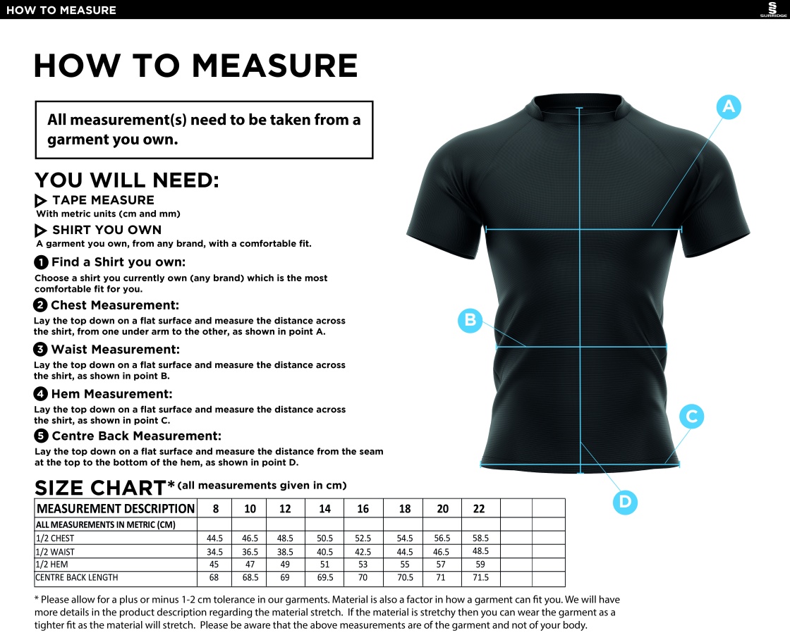 UNIVERSITY OF MANCHESTER RUGBY UNION SHIRT – AWAY - YELLOW – WOMEN’S - Size Guide