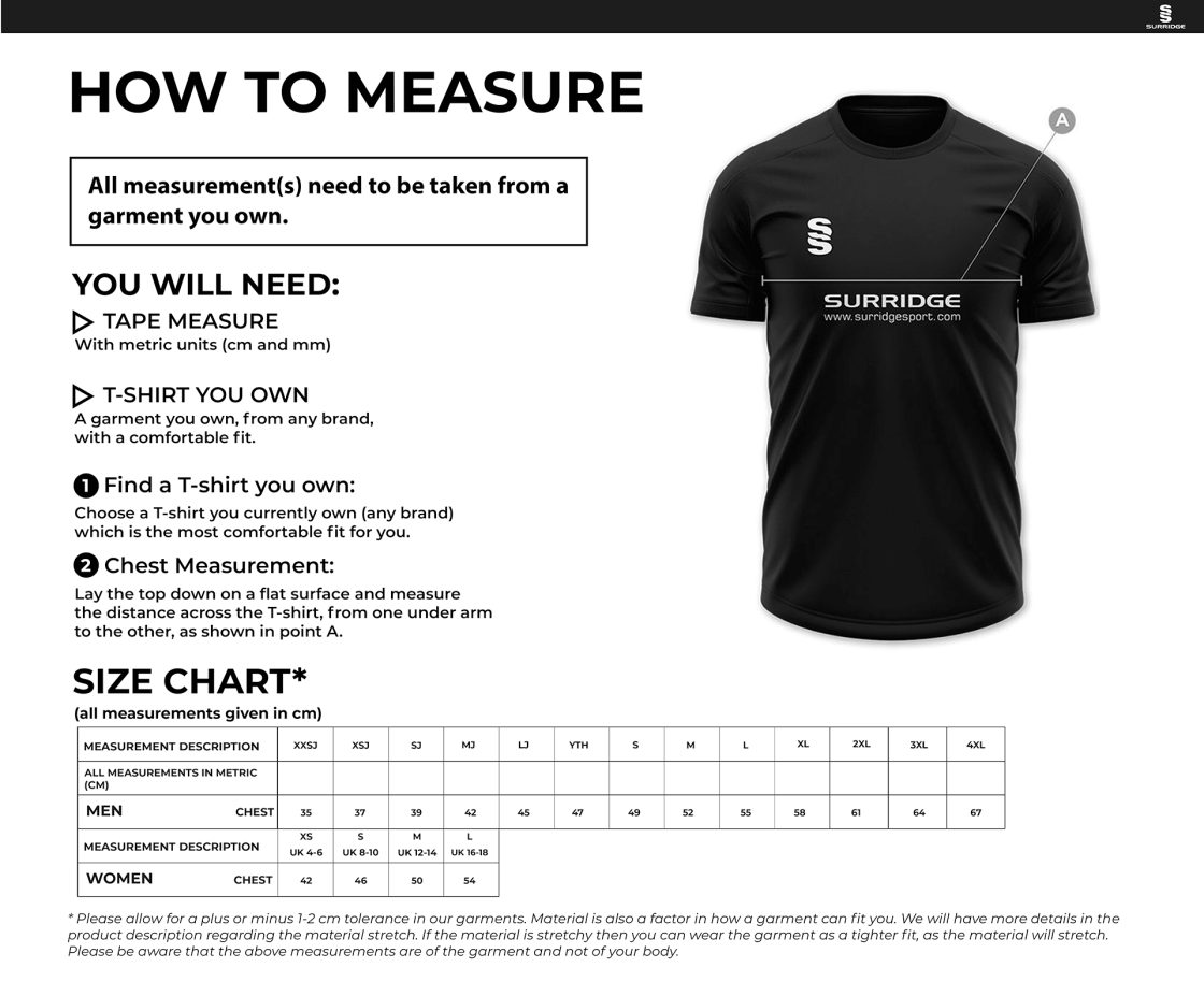 UNIVERSITY OF MANCHESTER S/S TRAINING SHIRT – GREY – MEN’S - Size Guide