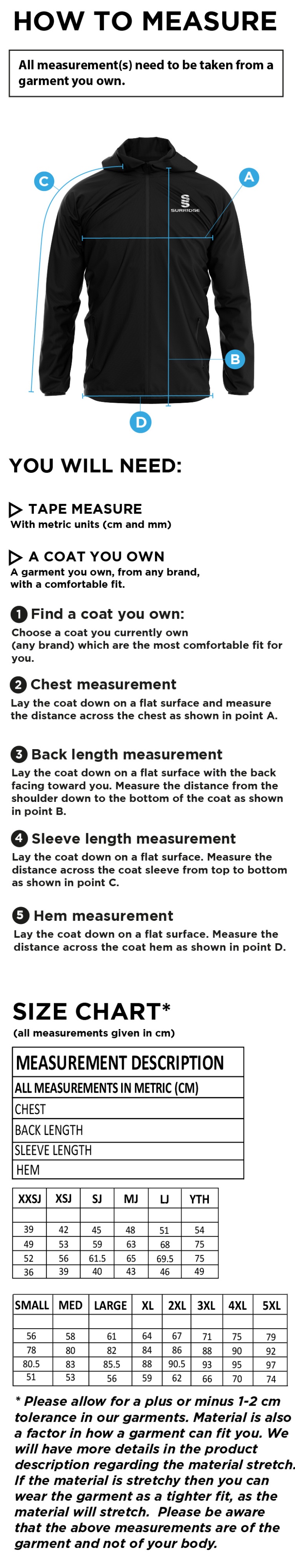 Manchester Rugby Medics - Dual Full Zip Training Jacket - Maroon - Unisex Fit - Size Guide