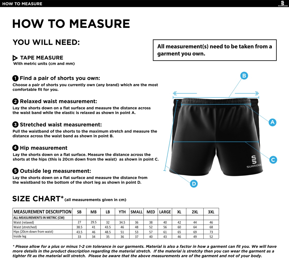 University of Manchester - Performance Gym Short - Unisex Fit - Size Guide