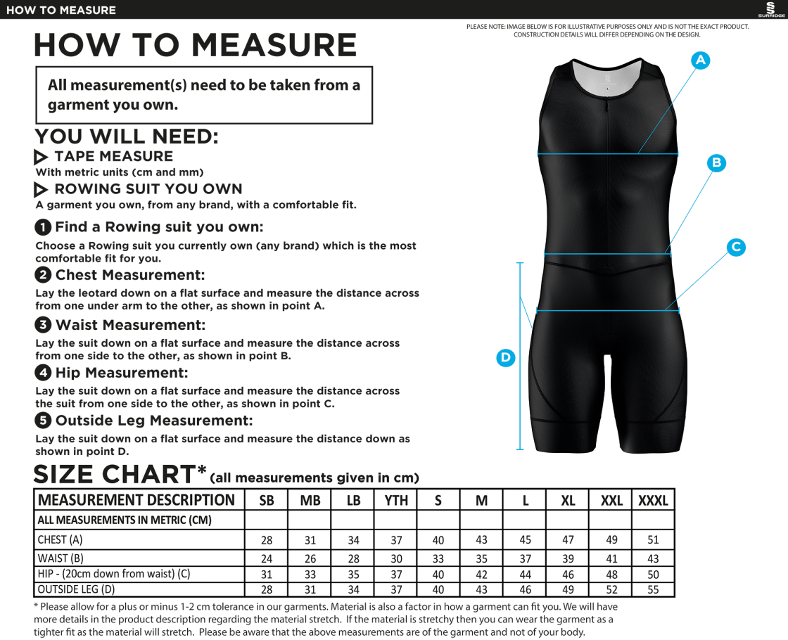 UNIVERSITY OF MANCHESTER ROWING SUIT – GREY – MEN’S - Size Guide