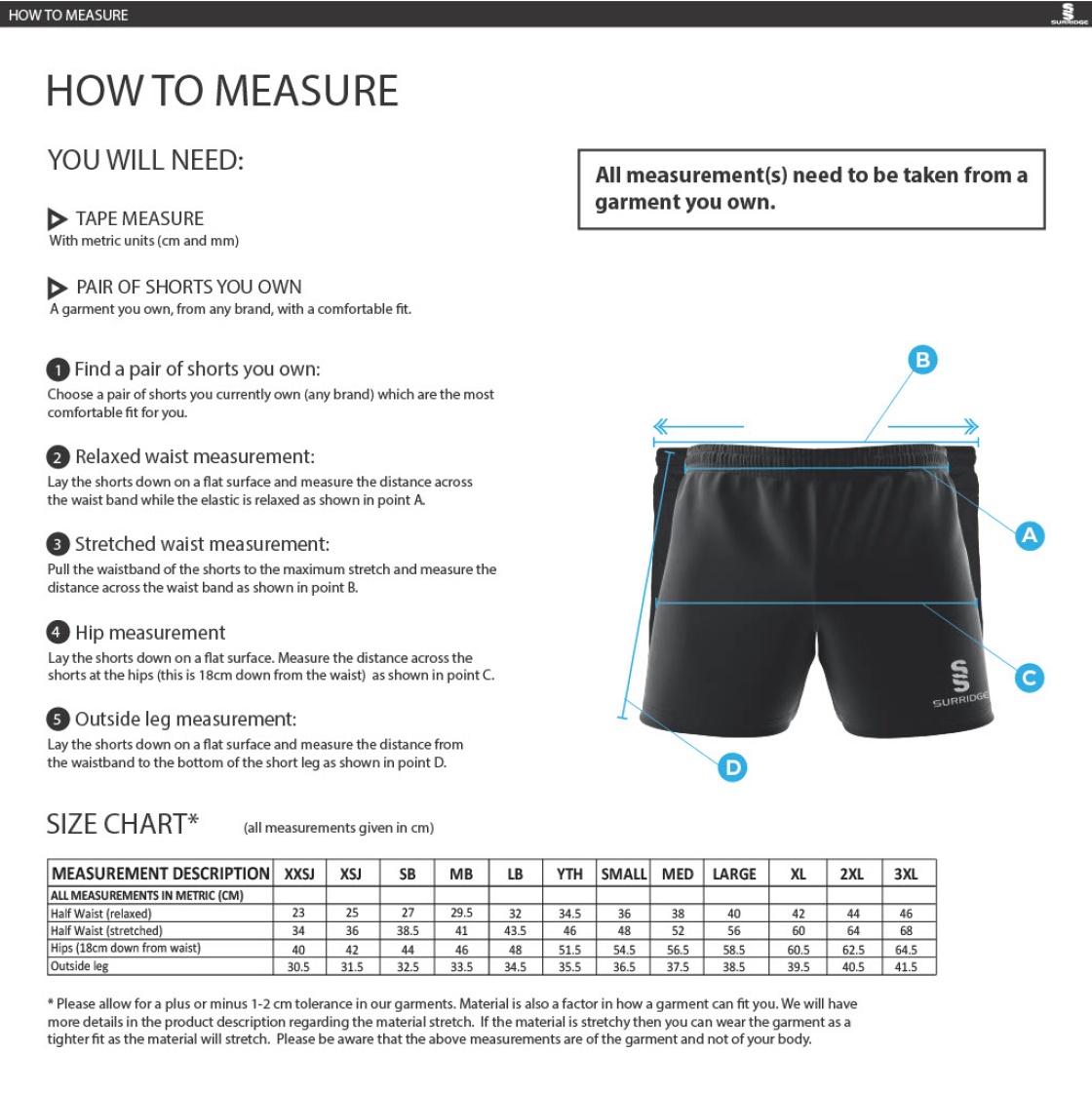 University of Manchester - Premier Rugby Short - Unisex Fit - Size Guide
