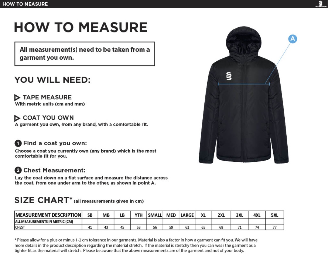 University of Manchester - Ct Padded Jacket : Black - Size Guide