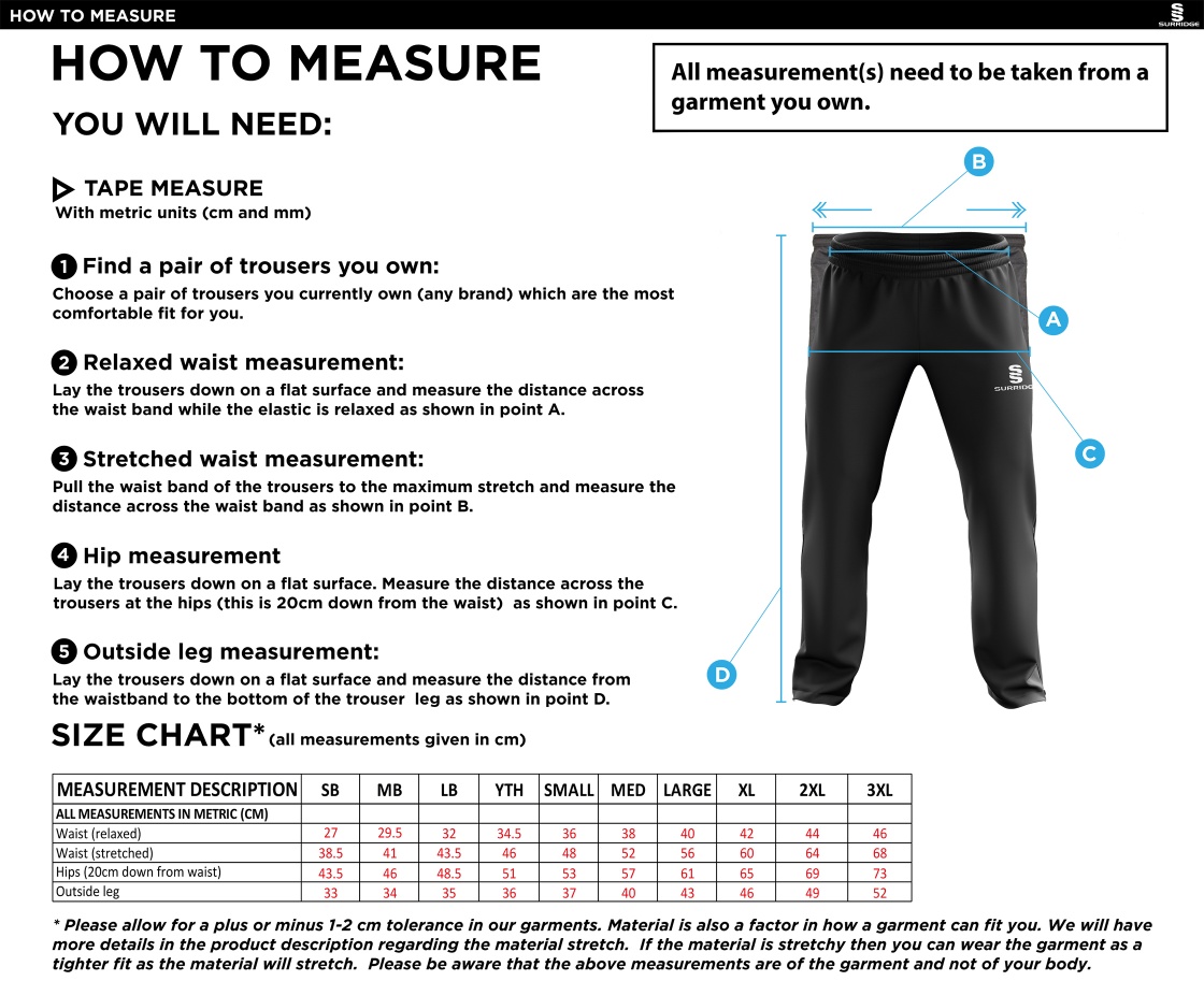 University of Manchester - Ripstop Track Pant - Men's - Size Guide