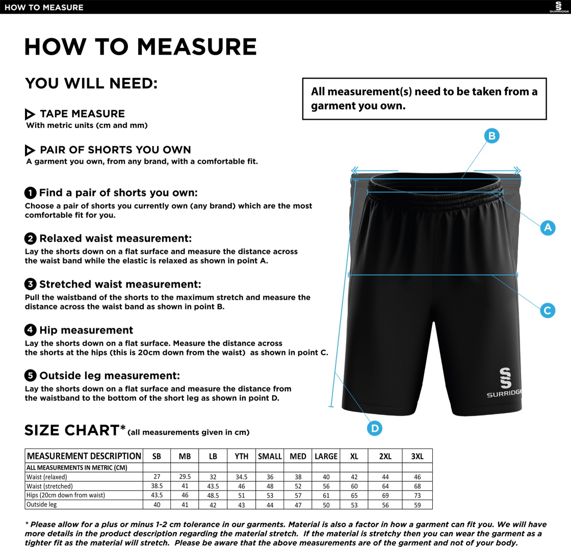 University of Manchester - Playing Short with Pockets - Unisex - Size Guide