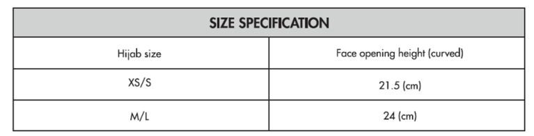 University of Manchester - DUAL SPORTS HIJAB - Size Guide