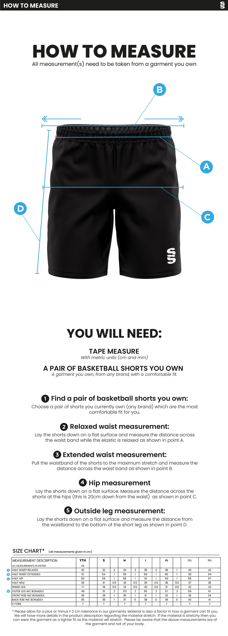 UNIVERSITY OF MANCHESTER BASKETBALL SHORTS - BLACK - Size Guide
